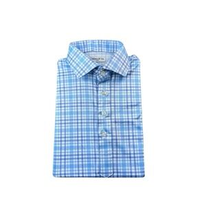 Collars & Co. Blue White Checked Dress Collar Men's Polo Size Small Mint